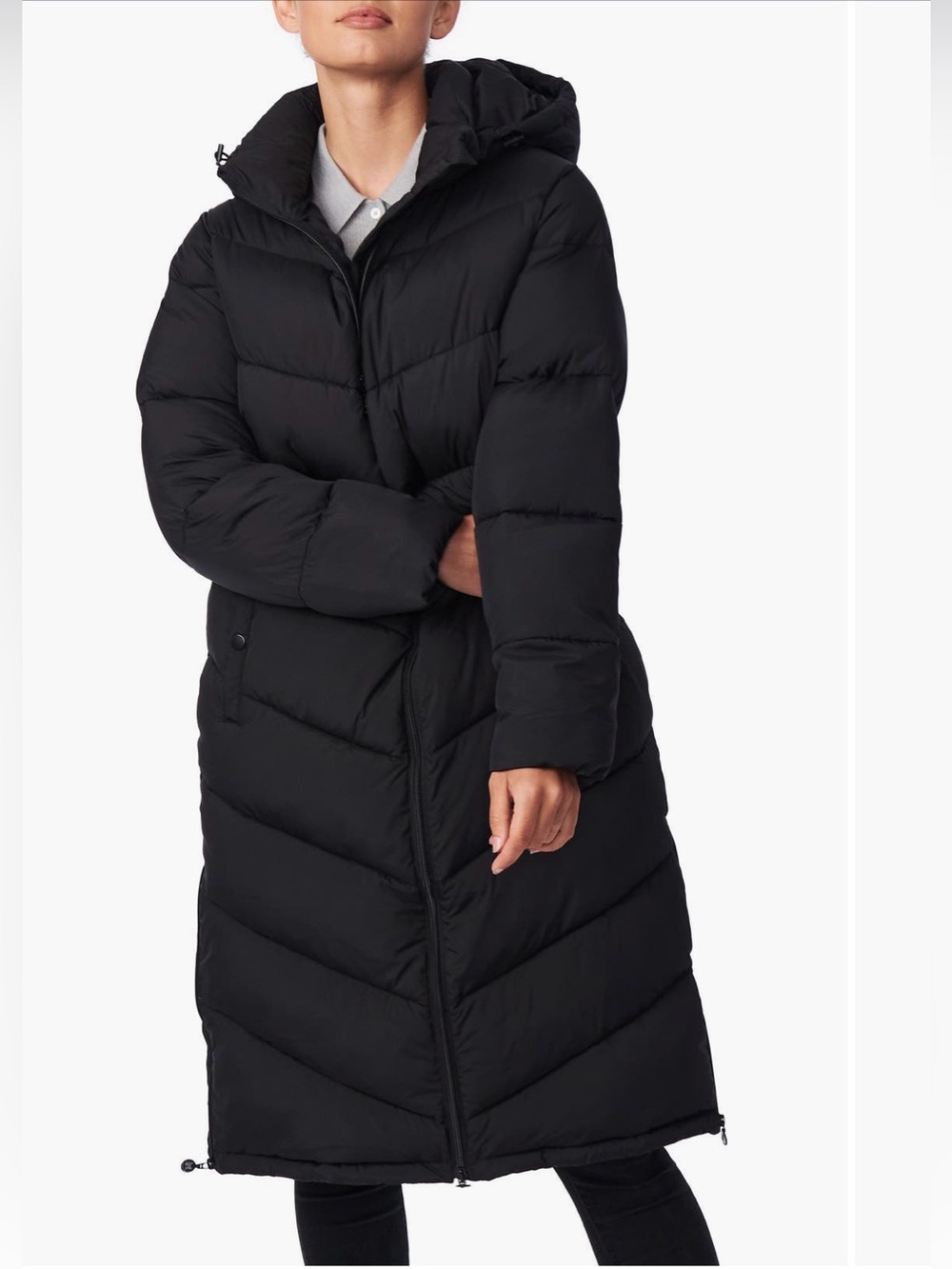 Bernardo Long Hooded Chevron color Moss Puffer Coat NWT